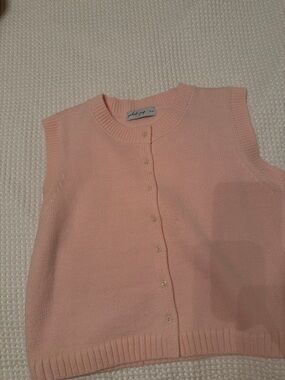 Sleeveless Pink Knit Button-Front Sweater Vest